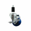 Service Caster 3'' SS Blue Poly Swivel 1-3/8'' Expanding Stem Caster with Brake SCC-SSEX20S314-PPUB-BLUE-TLB-138
